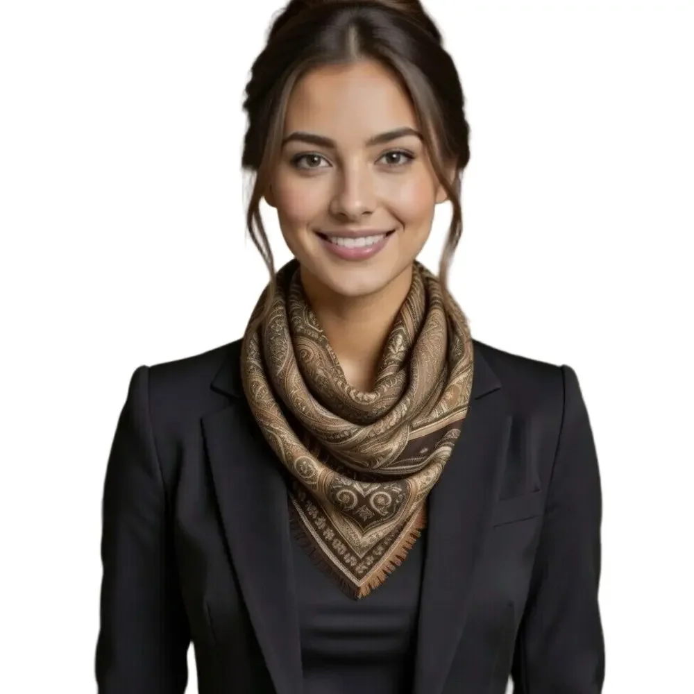 Entro Made in Italy Brown and Tan Paisley Scarf 16.5